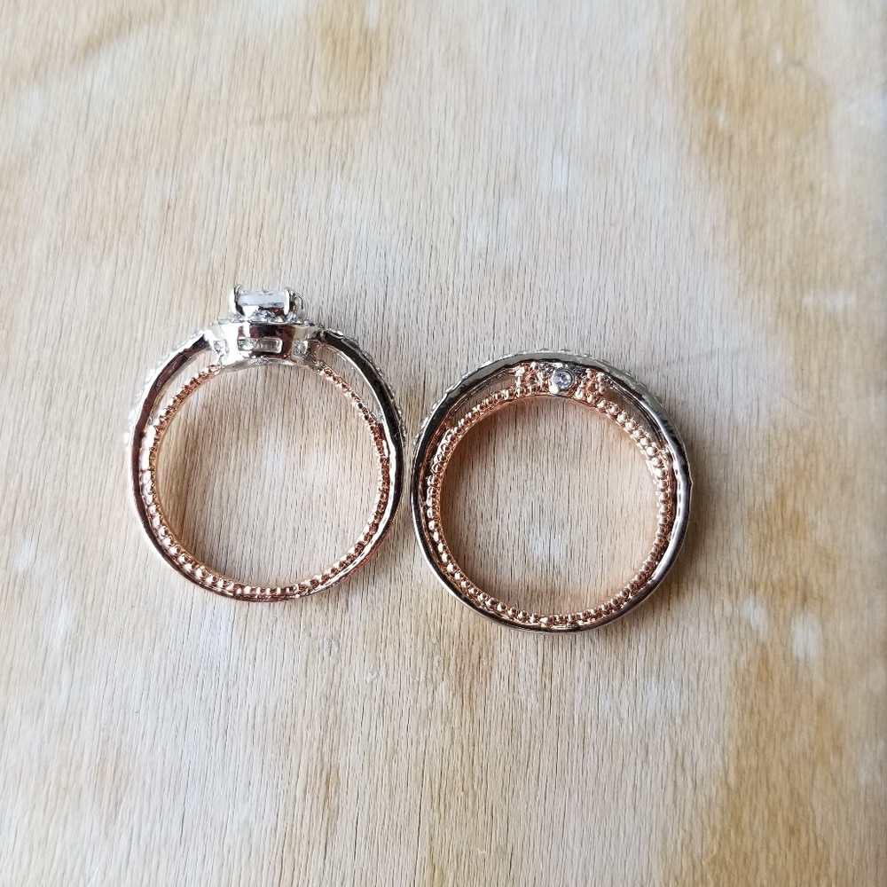 Two-Tone Silver and Rose Gold Ring Set - Picture 4 of 7